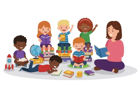 children sitting listening to a story