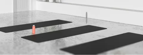 yoga mat and waterbottle on floor