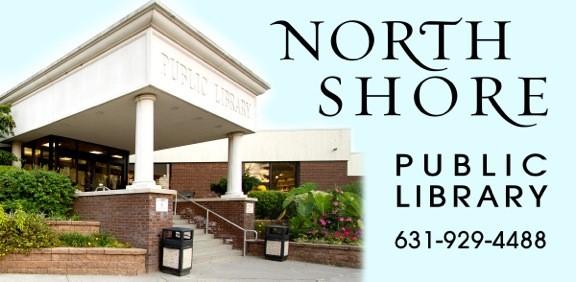 North Shore Public Library entrance with phone number contact 631-929-4488